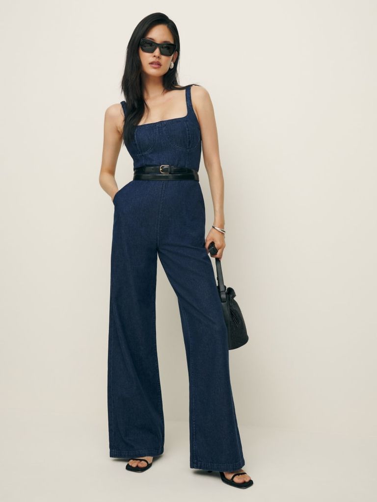 reformation denim jumpsuit 