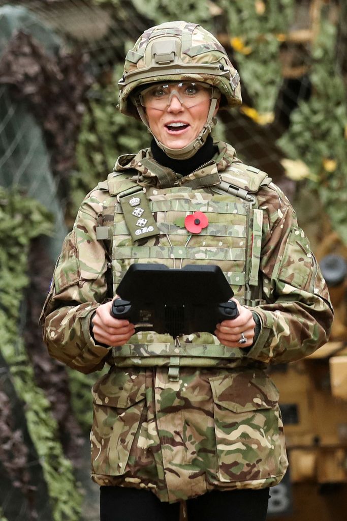 The Princess of Wales flying a drone in military gear
