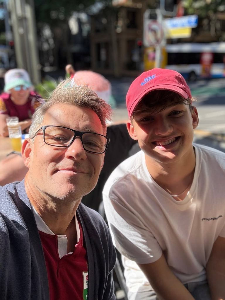 Ben Shephard taking a selfie with his son wearing a cap