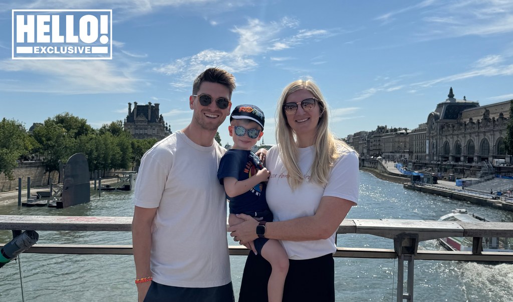 Rebecca Adlington with husband Andy and son Albie