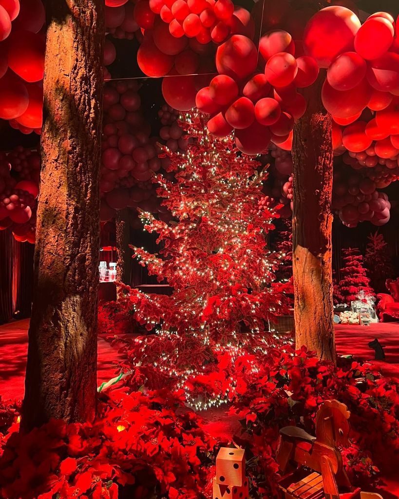 Red christmas trees at kourtney kardashian's house