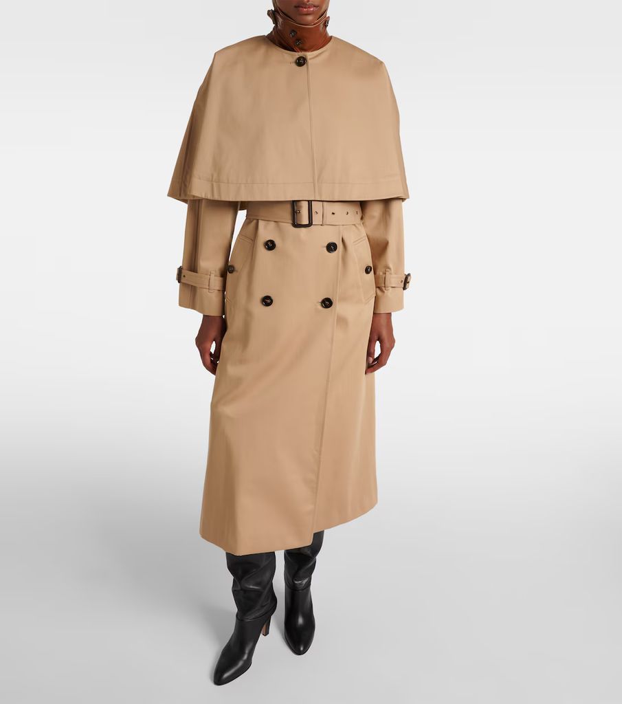 Caped Cotton Gabardine Trench Coat