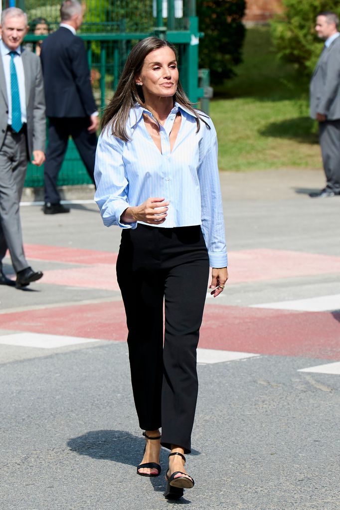 Queen Letizia of Spain attends the opening of the 2024/2025 Professional Courses at the âDoctor JosÃ© Zapatero DomÃ­nguezâ High School on September 18, 2024 in Castro-Urdiales, Spain. (Photo by Carlos Alvarez/Getty Images)