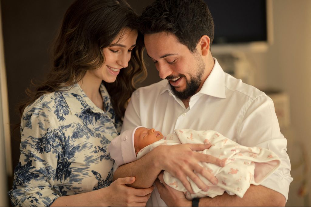 Princess Rajwa and Prince Hussein with newborn daughter Princess Iman