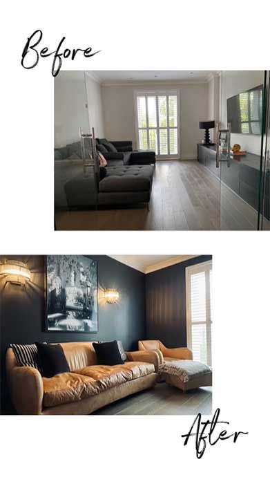 Louise Redknapp living room before after