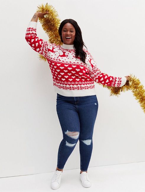 plus size white and red christmas jumper