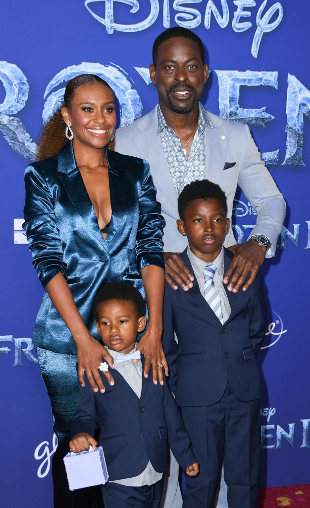 Sterling K. Brown, his wife actress Ryan Michelle Bathe and their two sons Andrew (R) and Amare (L) arrive for Disney's World Premiere of "Frozen 2" at the Dolby theatre in Hollywood on November 7, 2019