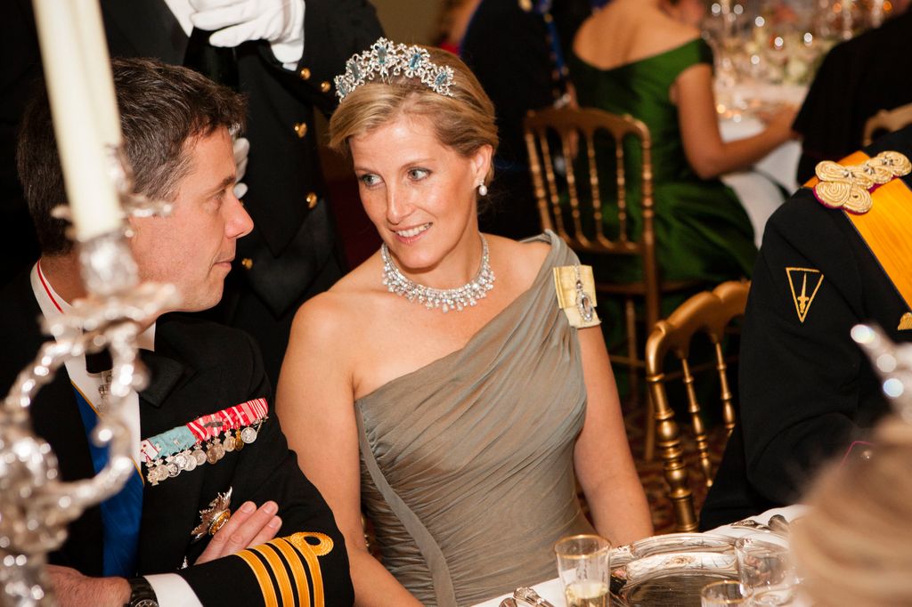 Countess of Wessex wearing Aquamarine tiara at Prince Guillaume and Stephanie de Lannoy's wedding