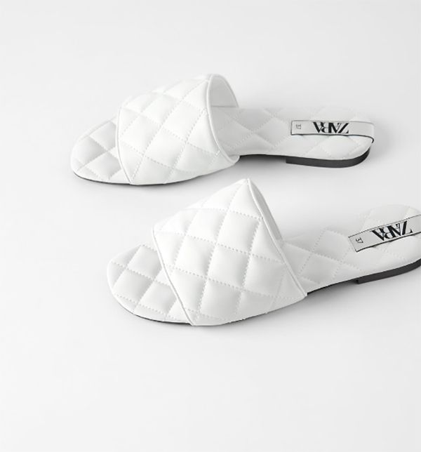 white quilted sliders zara chanel dupes