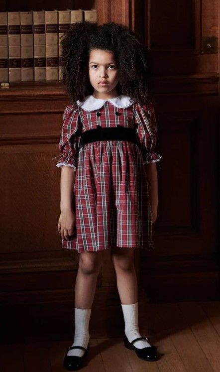 Burgundy Tartan Lizette Girl Dress La Coqueta