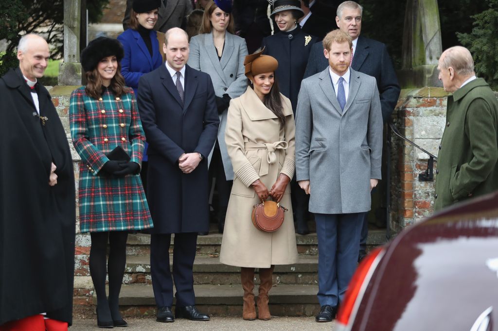 Princess Beatrice, Princess Eugenie, Princess Anne, Princess Royal, Prince Andrew, Duke of York, Prince William, Duke of Cambridge, Prince Philip, Duke of Edinburgh, Catherine, Duchess of Cambridge, Meghan Markle and Prince Harry attend Christmas Day Church service 