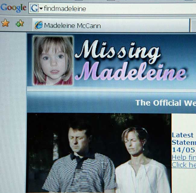 A screenshot of the Find Madeleine website