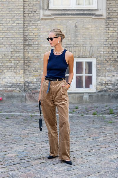 minimalist outfit cords and tank top