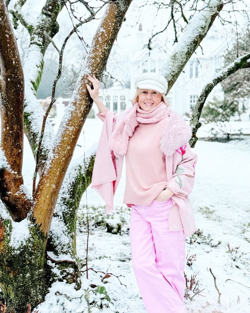 Shirlie Kemp in her garden at home after heavy snowfall