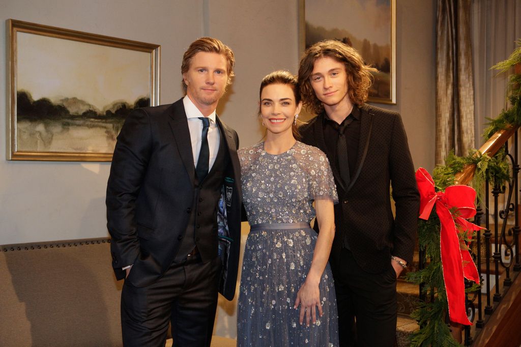 Thad Luckinbill (J.T. Hellstrom), Amelia Heinle (Victoria Newman) and Tristan Lake Leabu (Reed Hellstrom) on Young & The Restless