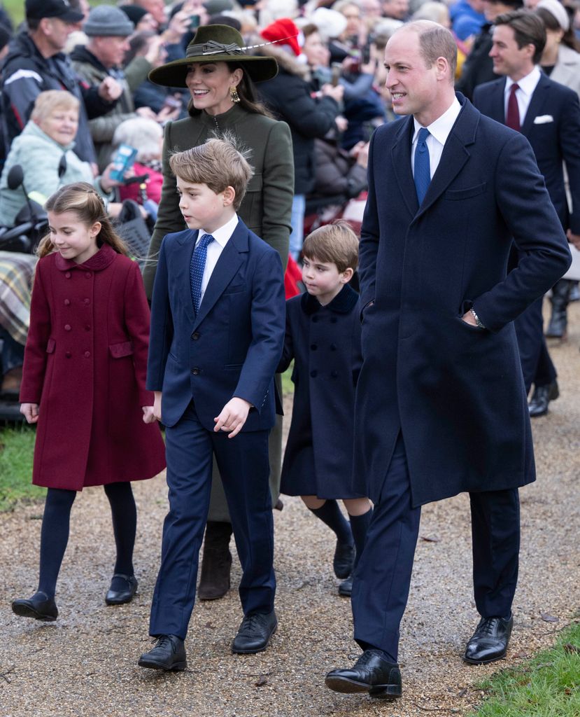 Kate Middleton and Prince William walking with Princess Charlotte, Prince George and Prince Louis