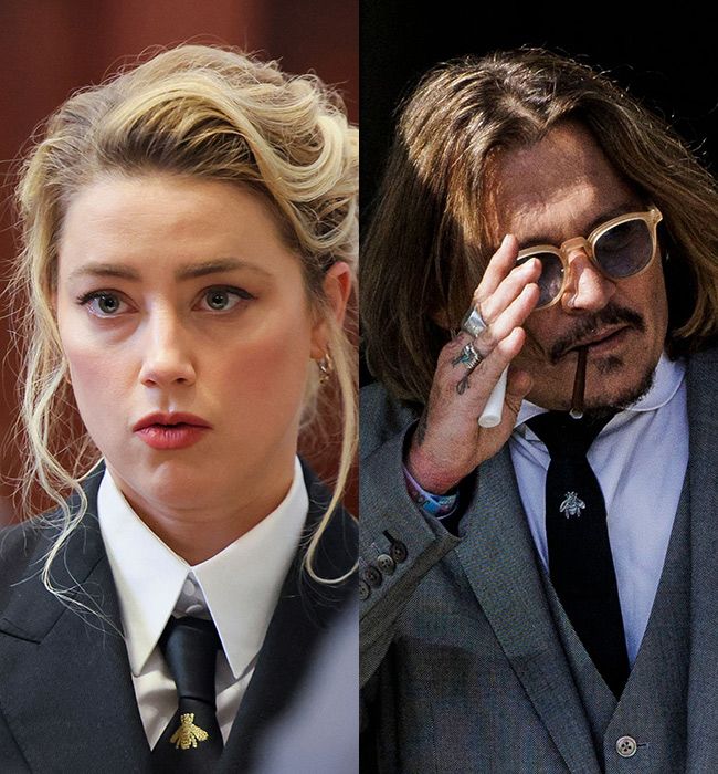 Amber Heard and Johnny Depp in bee ties