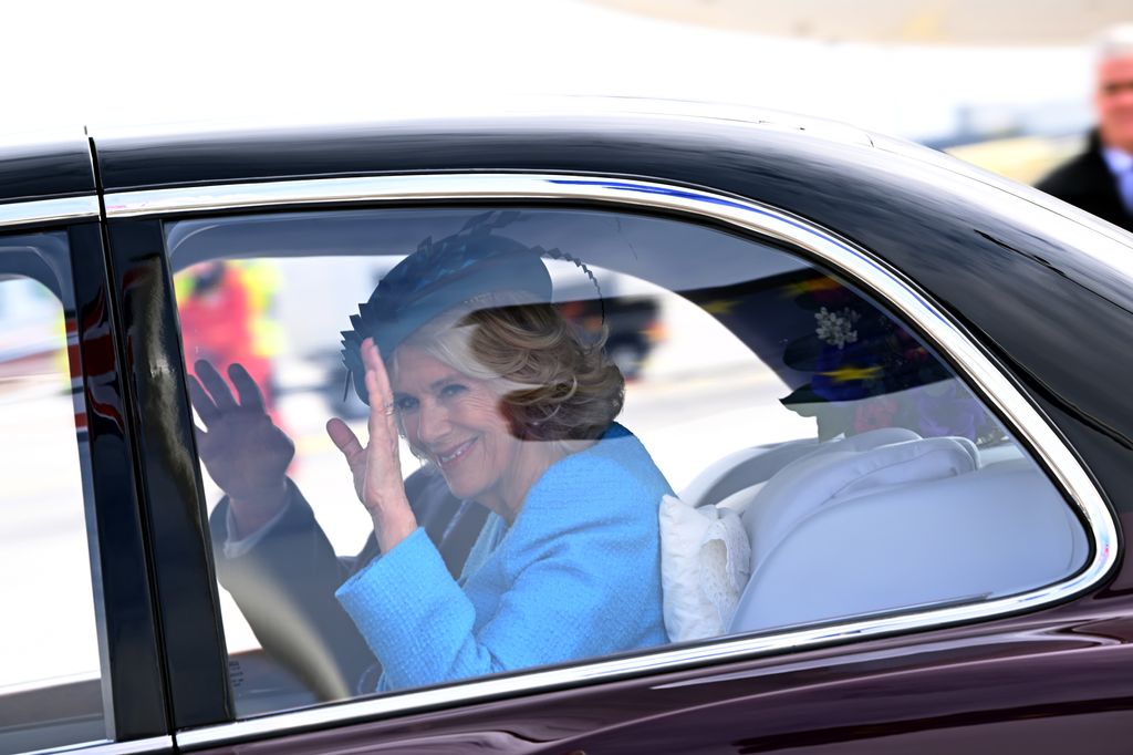 The King and Queen Consort waving to royal watchers