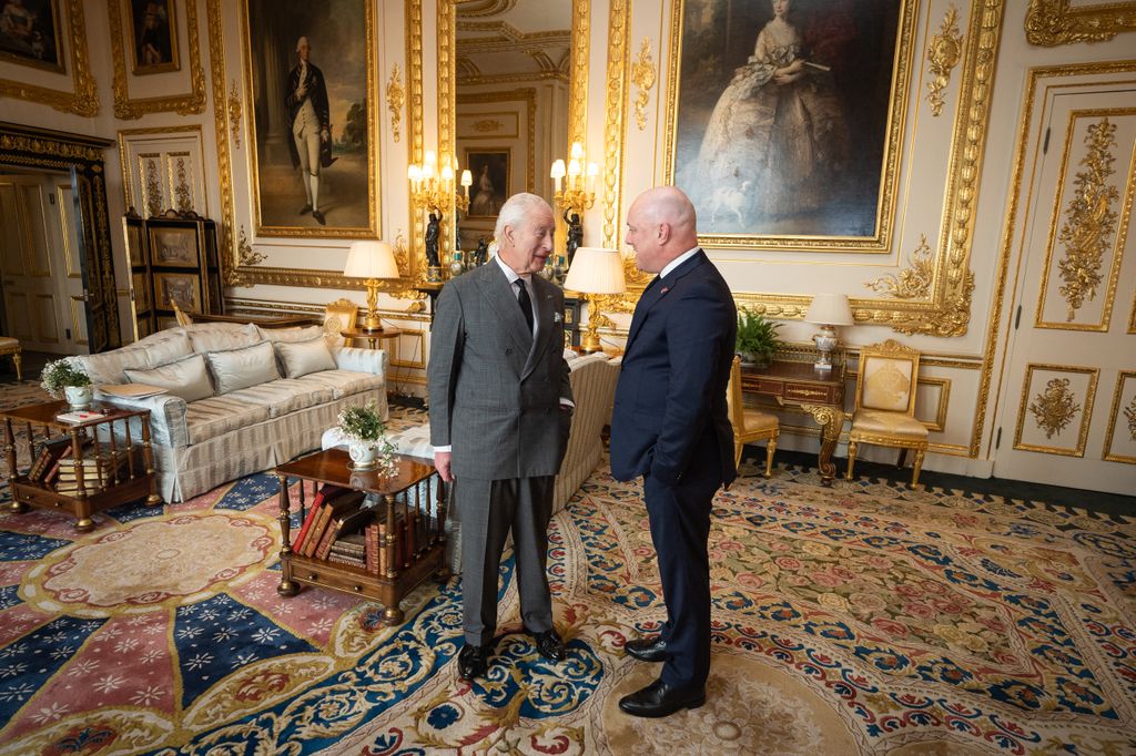 Britain's King Charles III talks with New Zealand's Prime Minister Christopher Luxon, during an audience at Windsor Castle, in Windsor