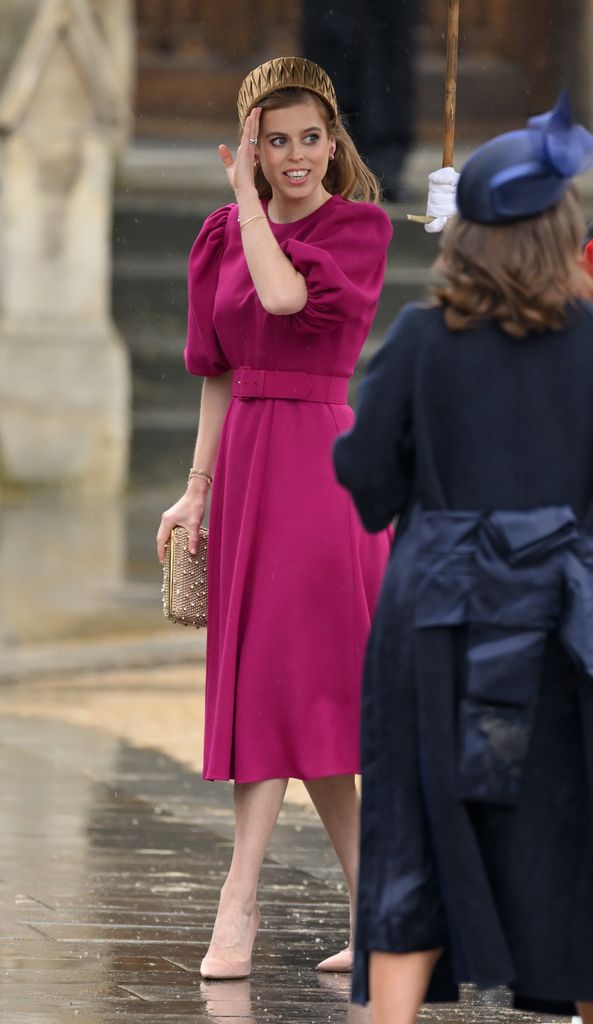 Princess Beatrice arrives at Westminster Abbey for the Coronation of King Charles III and Queen Camilla on May 06, 2023 in London, England. 