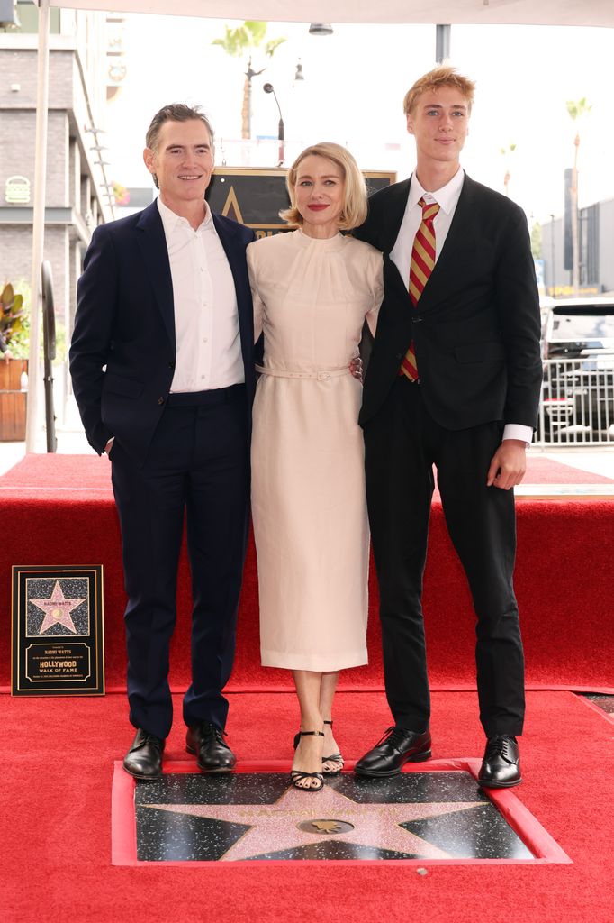 Billy Crudup in suit, Naomi Watts in pale pink dress, Sasha Schreiber in suit at the ceremony honoring the actress with a star on the Hollywood Walk of Fame 