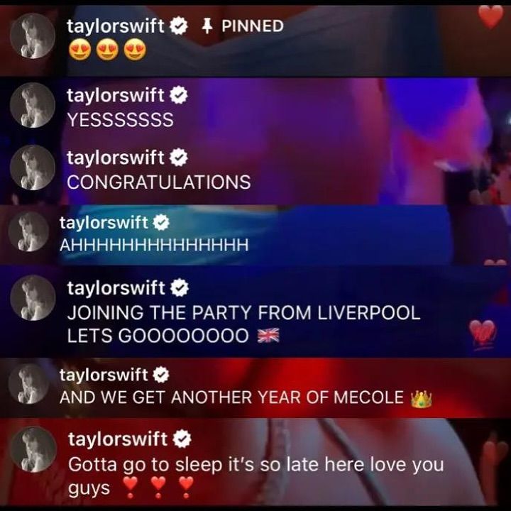 Taylor Swift sending comments to Travis Kelce on Instagram