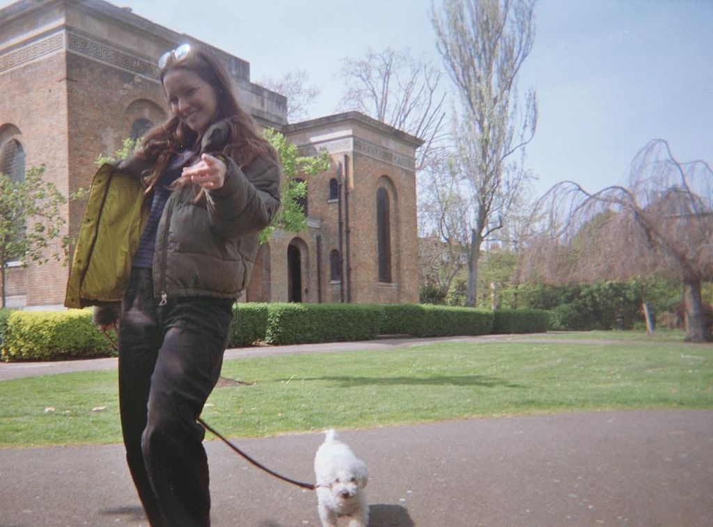 Morfydd Clark and her dog Matty