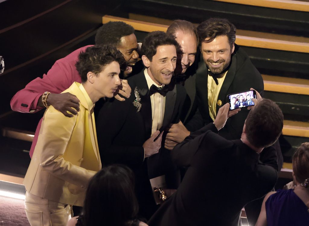 Timothee Chalamet, Colman Domingo, Adrien Brody, Ralph Fiennes and Sebastian Stan in the audience during the 97th Annual Oscars 