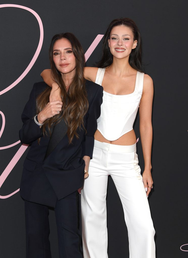 Victoria Beckham and Nicola Peltz Beckham arrives at the Premiere Of "Lola" at Regency Bruin Theatre on February 03, 2024 in Los Angeles, California.