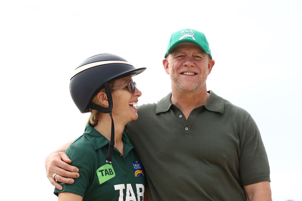 GOLD COAST, AUSTRALIA - JANUARY 13: Magic Millions ambassador Zara Tindall and Mike Tindall take part in the Magic Millions barrier draw at Broadbeach on January 13, 2026 in Gold Coast, Australia. (Photo by Chris Hyde/Getty Images)