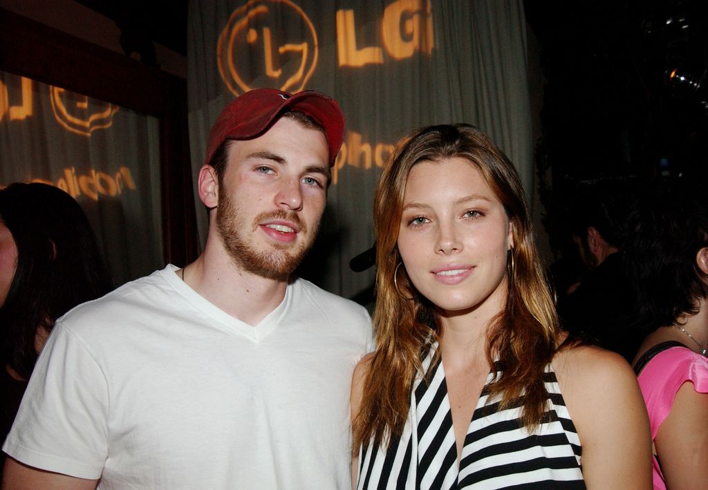 Chris Evans & Jessica Biel smiling together 