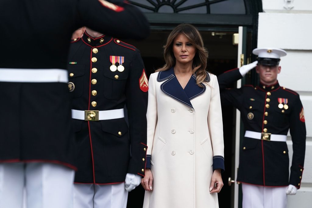 Melania Trump awaits the arrival of President Andrzej Sebastian Duda of Poland at the South Portico of the White House September 18, 2018 in Washington, DC. While President Donald Trump made Poland the first stop on his European tour last year,  Duda is on his first trip to the White House.  