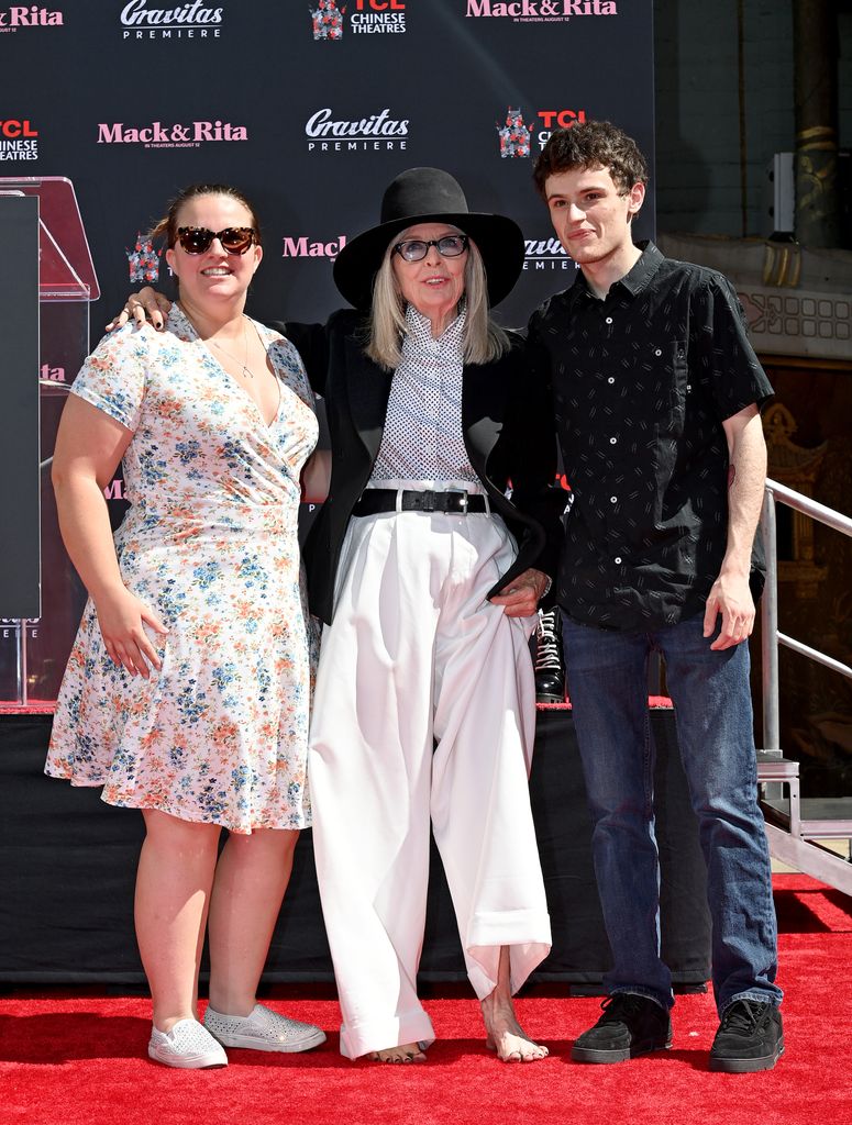 Dexter Keaton, Diane Keaton, and Duke Keaton attend the ceremony honoring Diane Keaton with a Hand and Footprint Ceremony at TCL Chinese Theatre on August 11, 2022