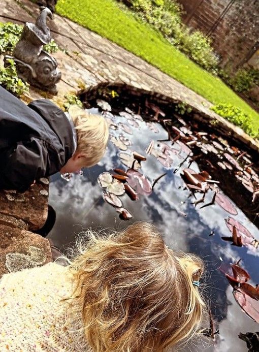 Helen Skelton's children doing some pond-watching