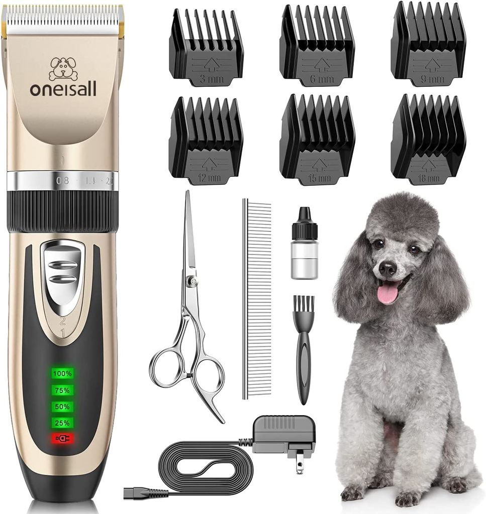  oneisall Dog Clippers Low Noise, 2-Speed Quiet Dog Grooming Kit Rechargeable Cordless Pet Hair Clipper