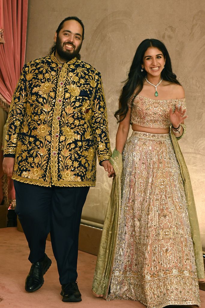 Anant Ambani and Radhika Merchant posed for a picture during their Sangeet Ceremony in Mumbai, on 5 July 5