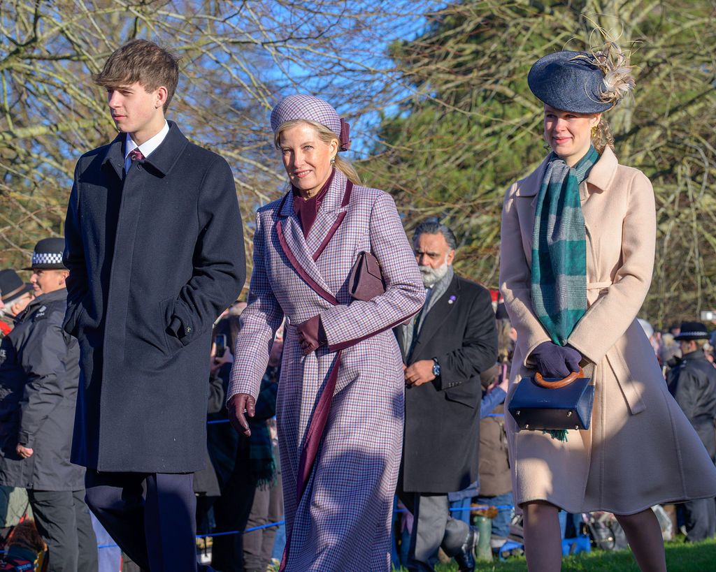James, Sophie and Lady Louise walking to church on Christmas Day