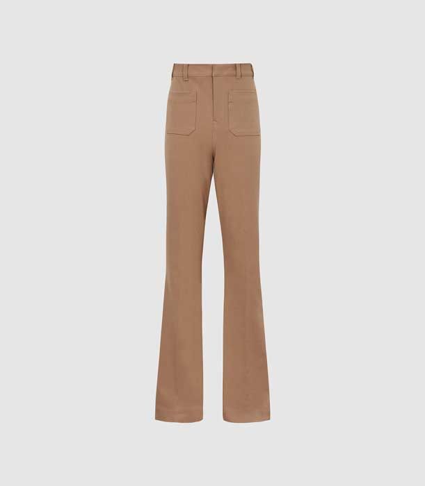 high rise skinny flared trousers womens sian in camel brown