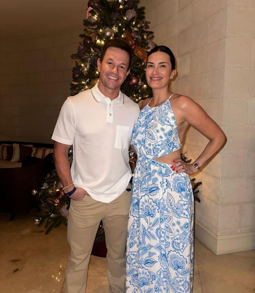 Mark Walhberg and Rhea Durham pose in their Barbados resort
