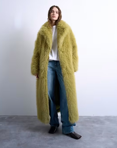 vFaux fur super long coat in green
topshop