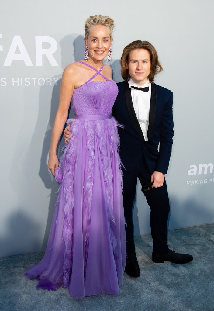 Sharon Stone and Roan Joseph Bronstein Stone attend the amfAR Cannes Gala 2021 during the 74th Annual Cannes Film Festival at Villa Eilenroc on July 16, 2021 in Cap d'Antibes, France.