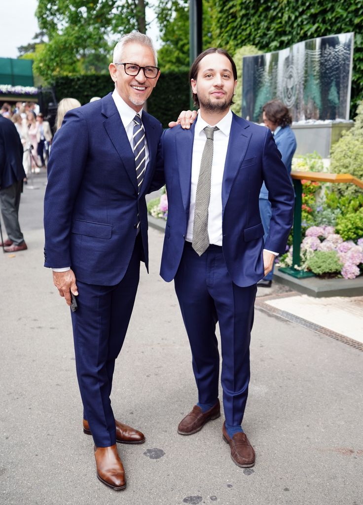 Gary Lineker and his son Tobias arrive on the sixth day of the 2023 Wimbledon championships