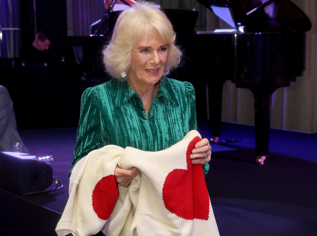Queen Camilla with a heart printed jumper