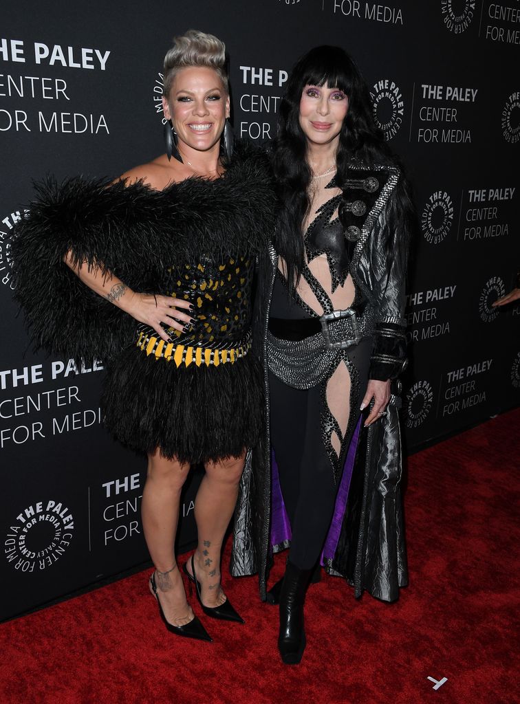 cher and pink at bob mackie naked illusion premiere