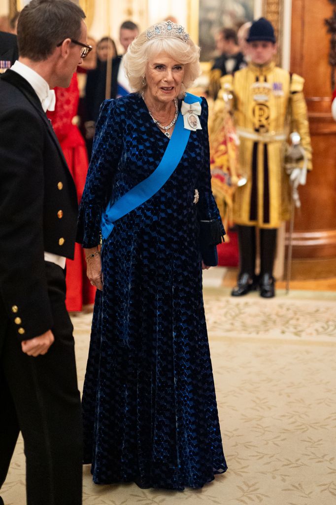 Queen Camilla wore a Fiona Clare gown