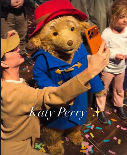 Katy Perry taking a selfie with Paddington with Daisy Dove at the side