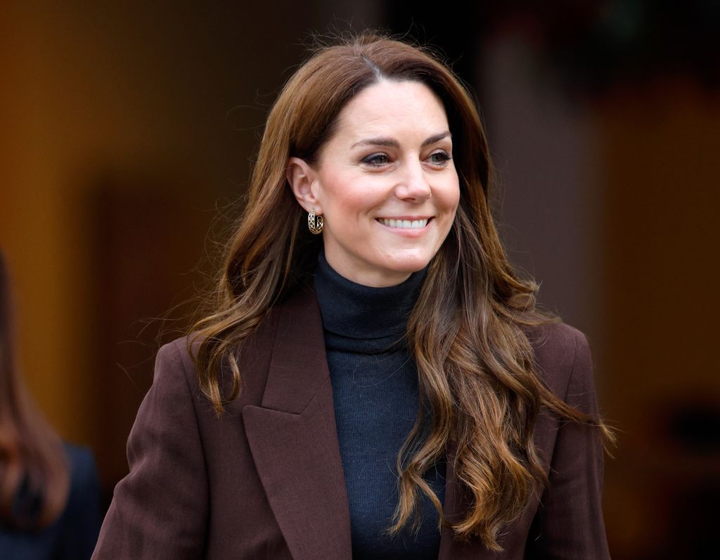 Princess of Wales wearing brown blazer and turtleneck