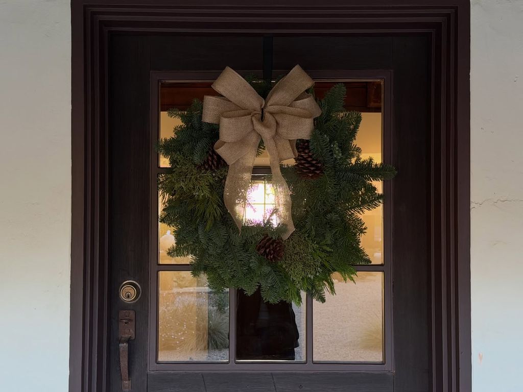 photo of a door with a wreath at kendall jenner montecito home
