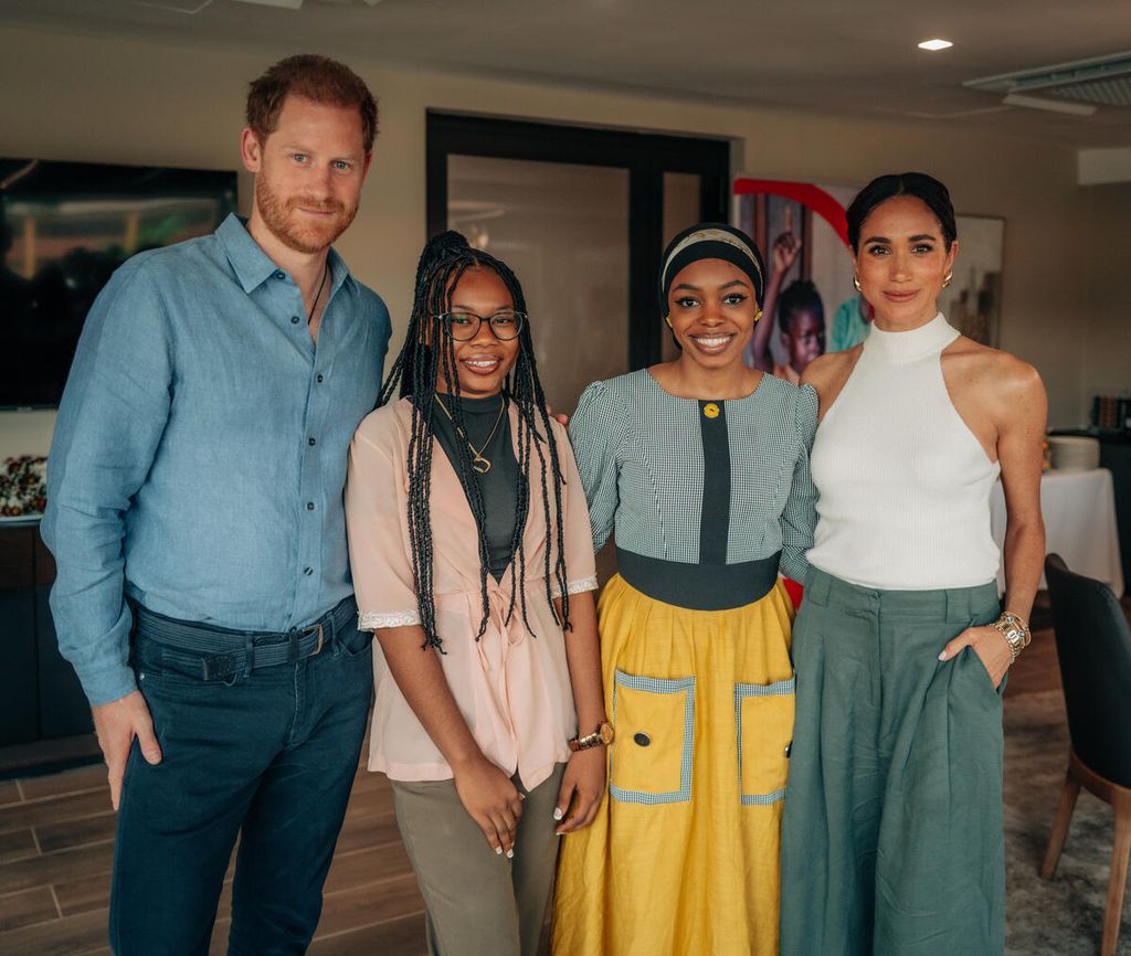 The Duke and Duchess of Sussex meet with Save the Children staff and Youth Ambassadors, Maryam and Purity during their visit to Abuja, Nigeria.