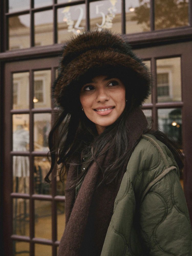 Chocolate Brown Faux Fur Bucket Hat
by next